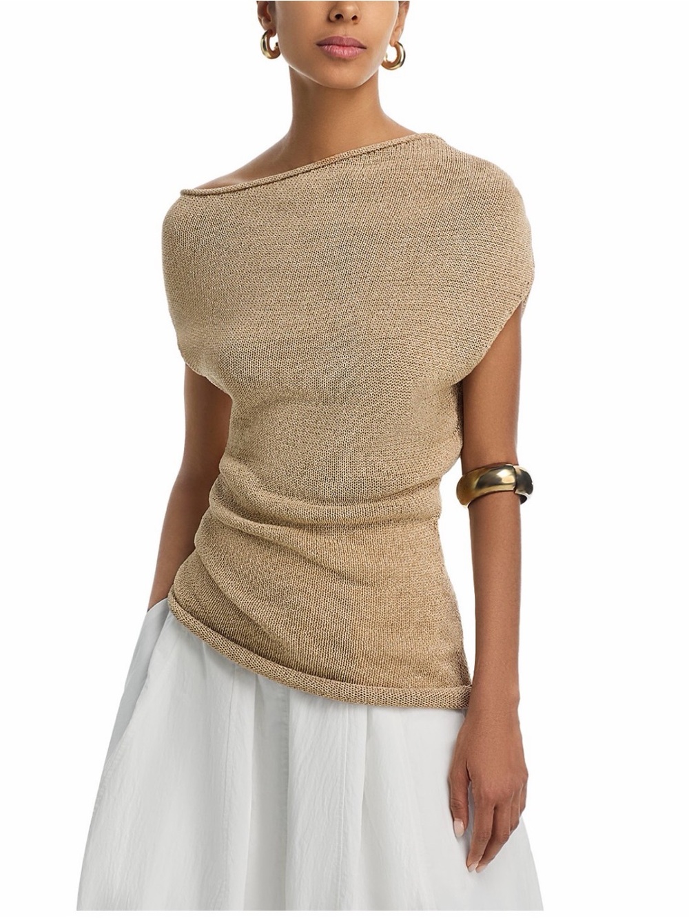 A.L.C. Women's Beige Off-the-Shoulder Knit Top
